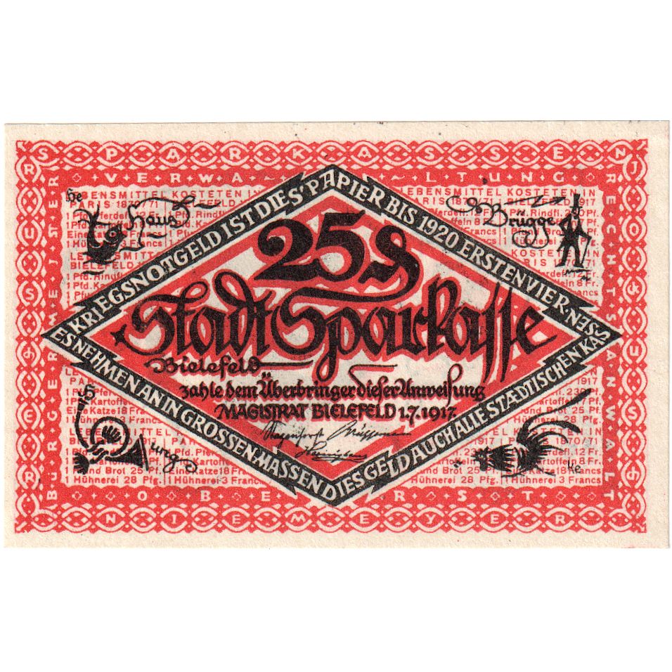 Deutschland, Bielefeld, 25 Pfennig, 1917-07-01, UNZ-, Grabowski:44