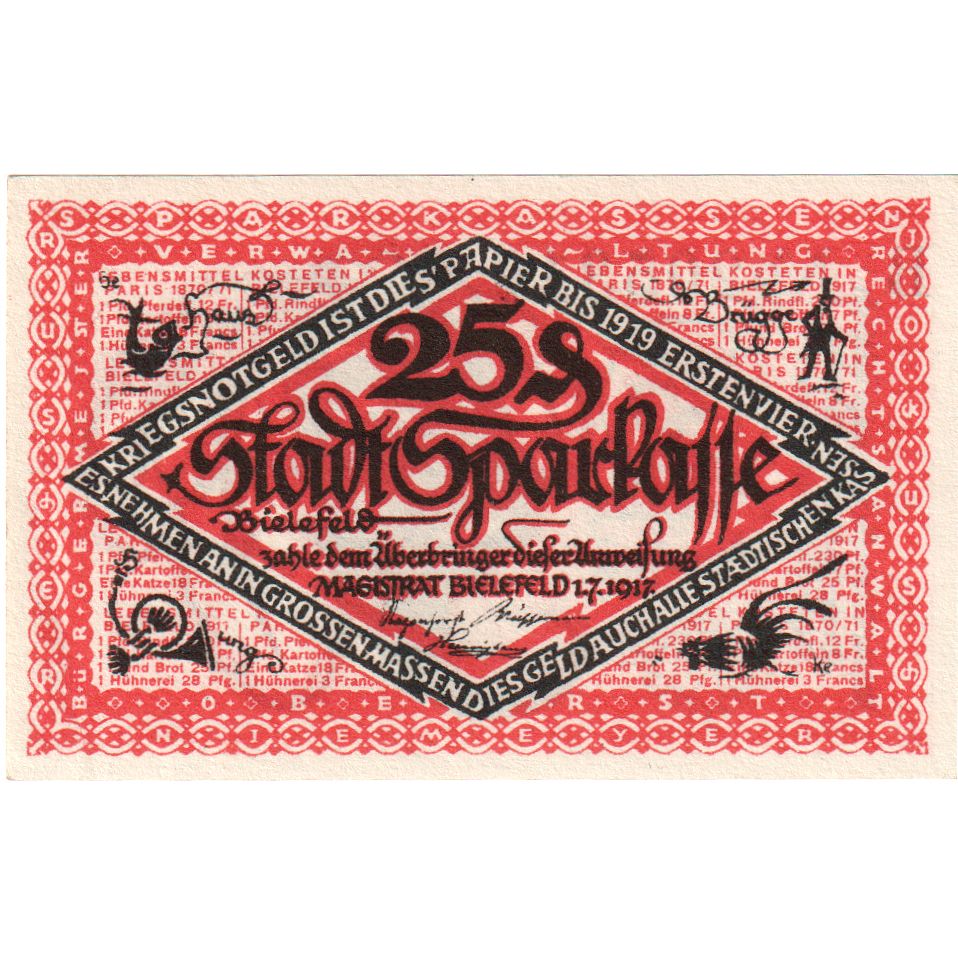 Alemanha, Bielefeld, 25 Pfennig, 1917-07-01, UNC(63), Grabowski:44
