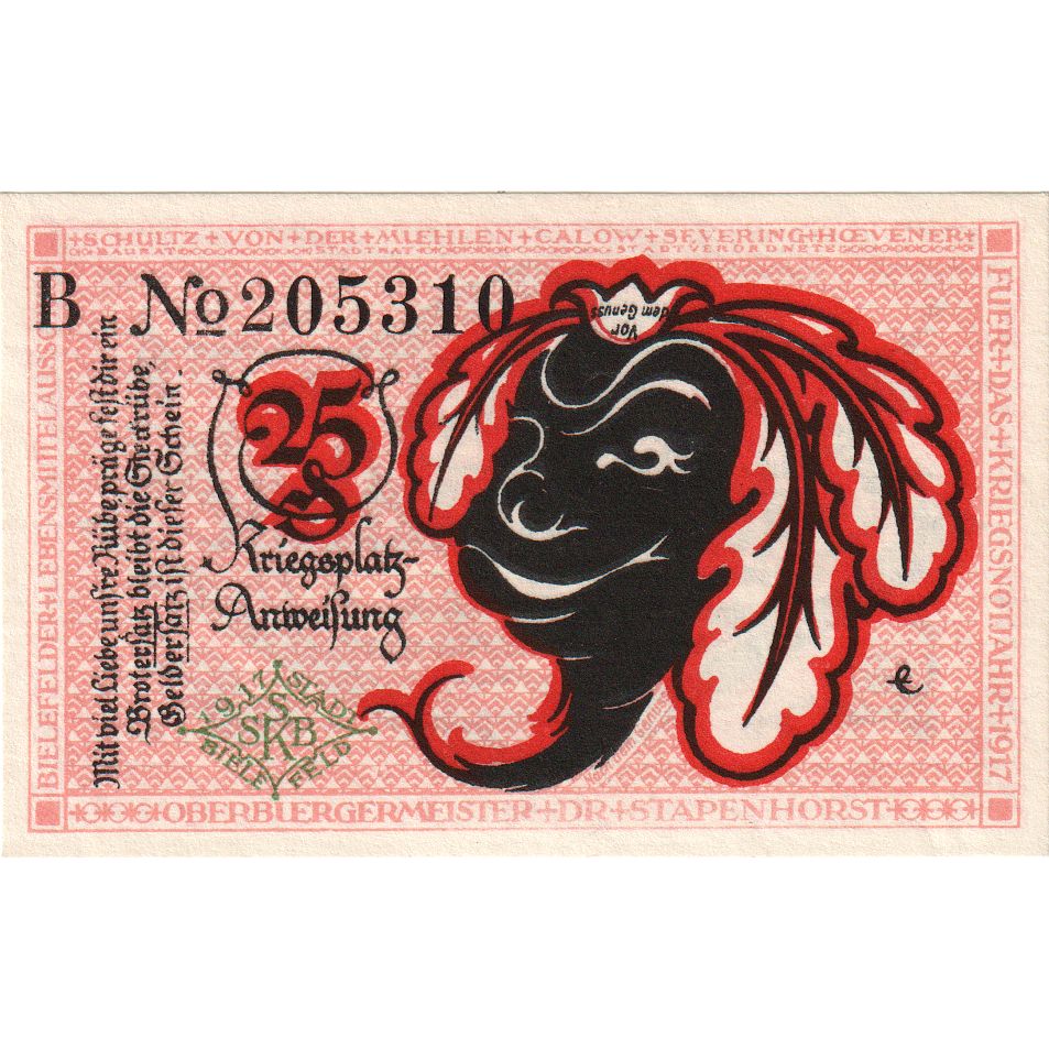 Alemanha, Bielefeld, 25 Pfennig, 1917-07-01, UNC(63), Grabowski:44