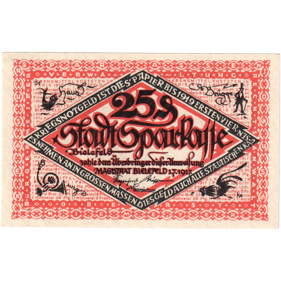 Germany, Bielefeld, 25 Pfennig, 1917-07-01, UNC(63), Grabowski:44