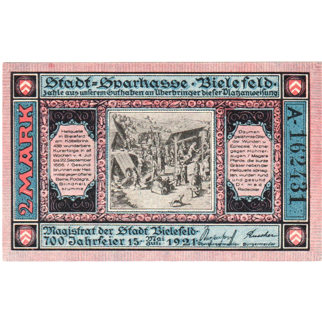 Germany, Bielefeld, 2 Mark, 1921-05-15, UNC(64)