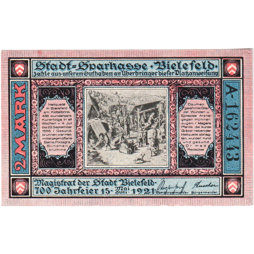 Alemanha, Bielefeld, 2 Mark, 1921-05-15, UNC(63)