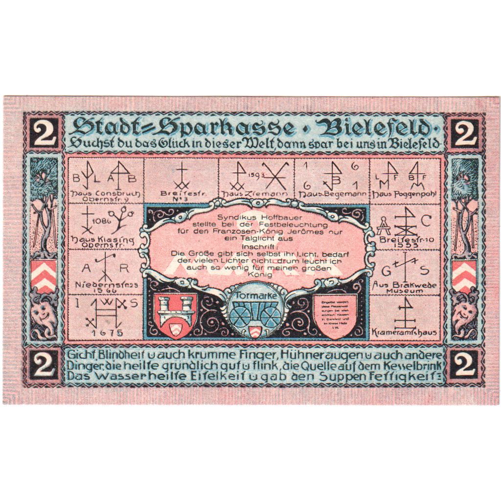 Alemanha, Bielefeld, 2 Mark, 1921-05-15, UNC(63)