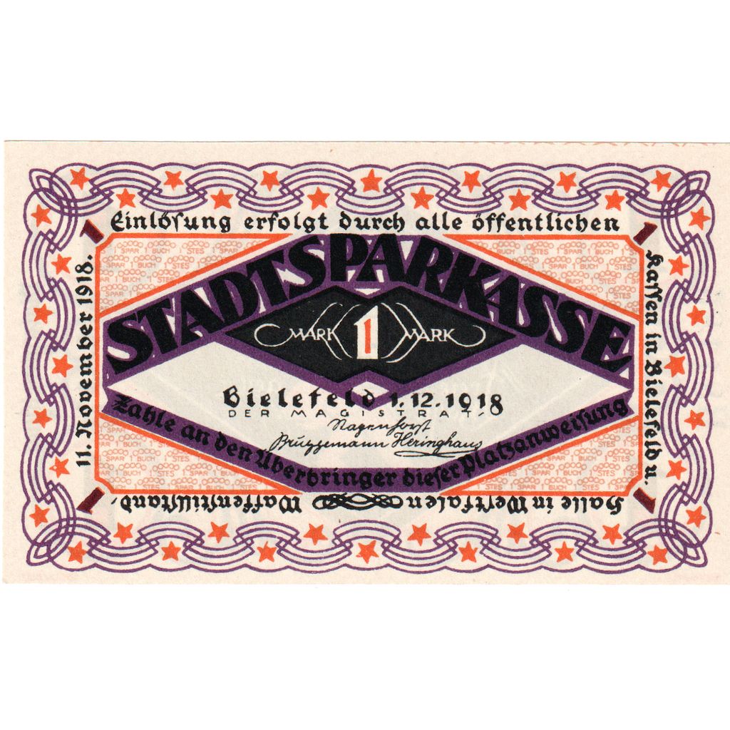 Duitsland, Bielefeld, 1 Mark, 1918-12-01, SPL+
