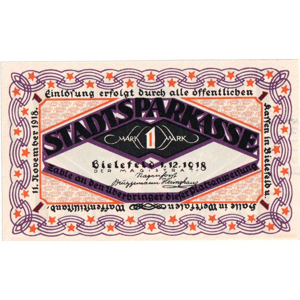 Germany, Bielefeld, 1 Mark, 1918-12-01, UNC(64)