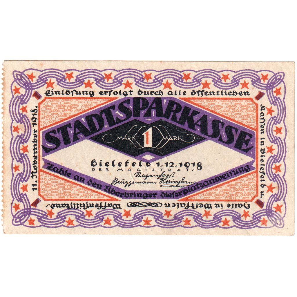 Duitsland, Bielefeld, 1 Mark, 1918-12-01, SUP