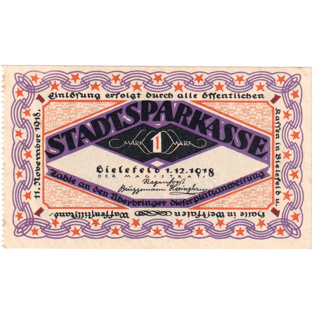 Alemanha, Bielefeld, 1 Mark, 1918-12-01, AU(55-58)
