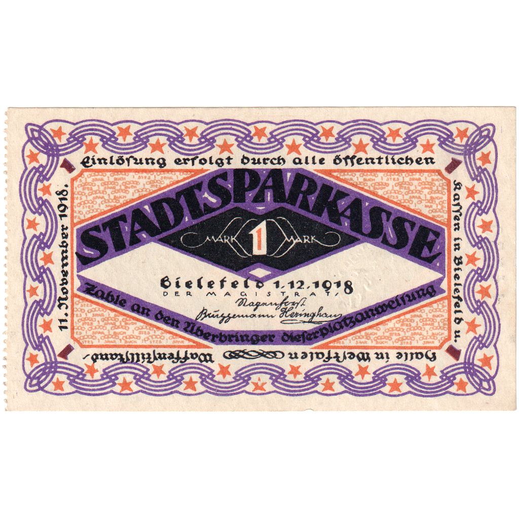 Germany, Bielefeld, 1 Mark, 1918-12-01, UNC(63)