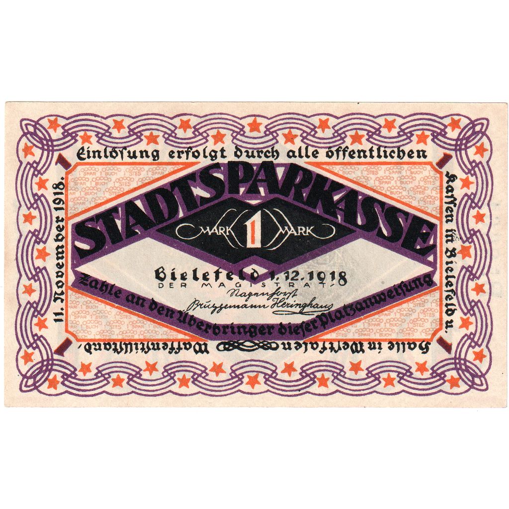 Deutschland, Bielefeld, 1 Mark, 1918-12-01, UNZ-