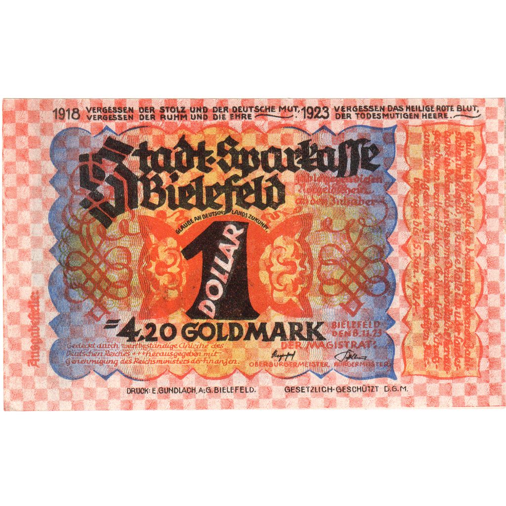 Germany, Bielefeld, 4.20 Goldmark, 1923-11-06, UNC(64)