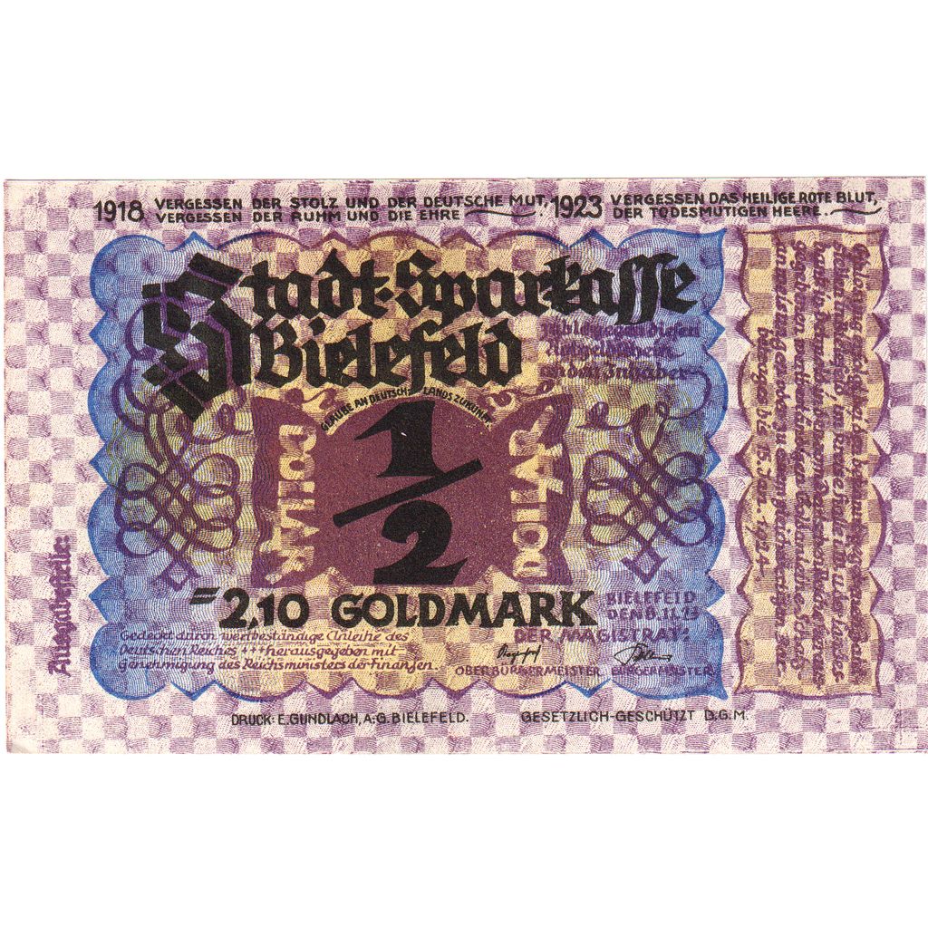 Germany, Bielefeld, 2.10 Goldmark, 1923-11-06, UNC(64)
