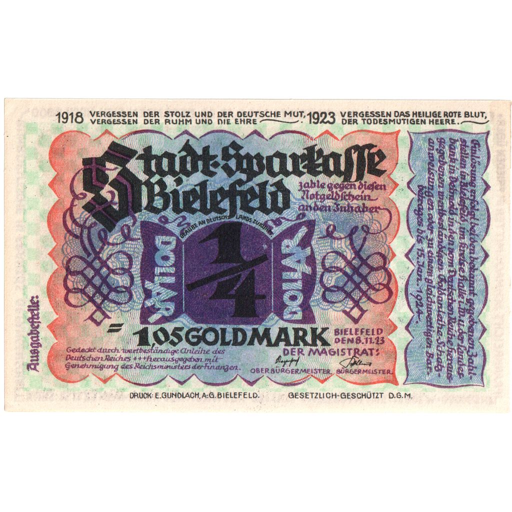 Deutschland, Bielefeld, 1.05 Goldmark, 1923-11-06, UNZ-