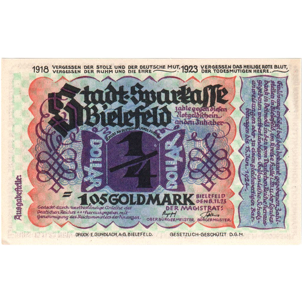 Germany, Bielefeld, 1.05 Goldmark, 1923-11-06, UNC(63)