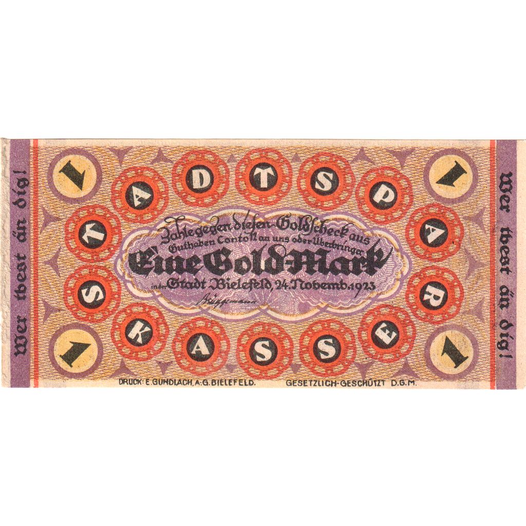 Deutschland, Bielefeld, 1 Goldmark, 1923-11-24, UNZ-, Grabowski:99