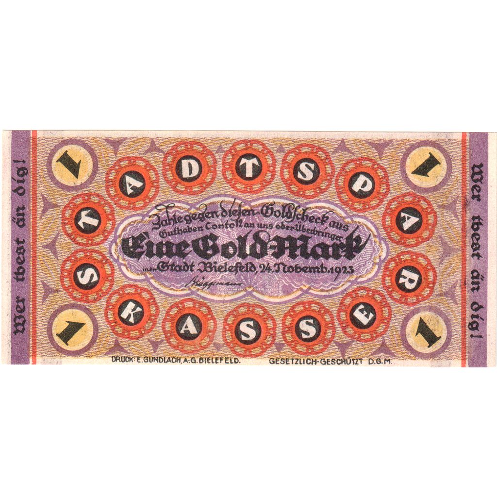 Germany, Bielefeld, 1 Goldmark, 1923-11-24, UNC(63), Grabowski:99