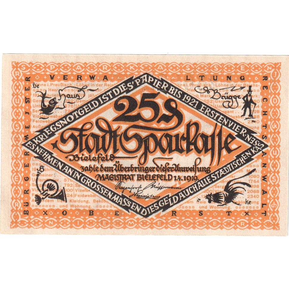 Alemanha, Bielefeld, 25 Pfennig, 1919-04-01, UNC(63), Grabowski:B44.9b