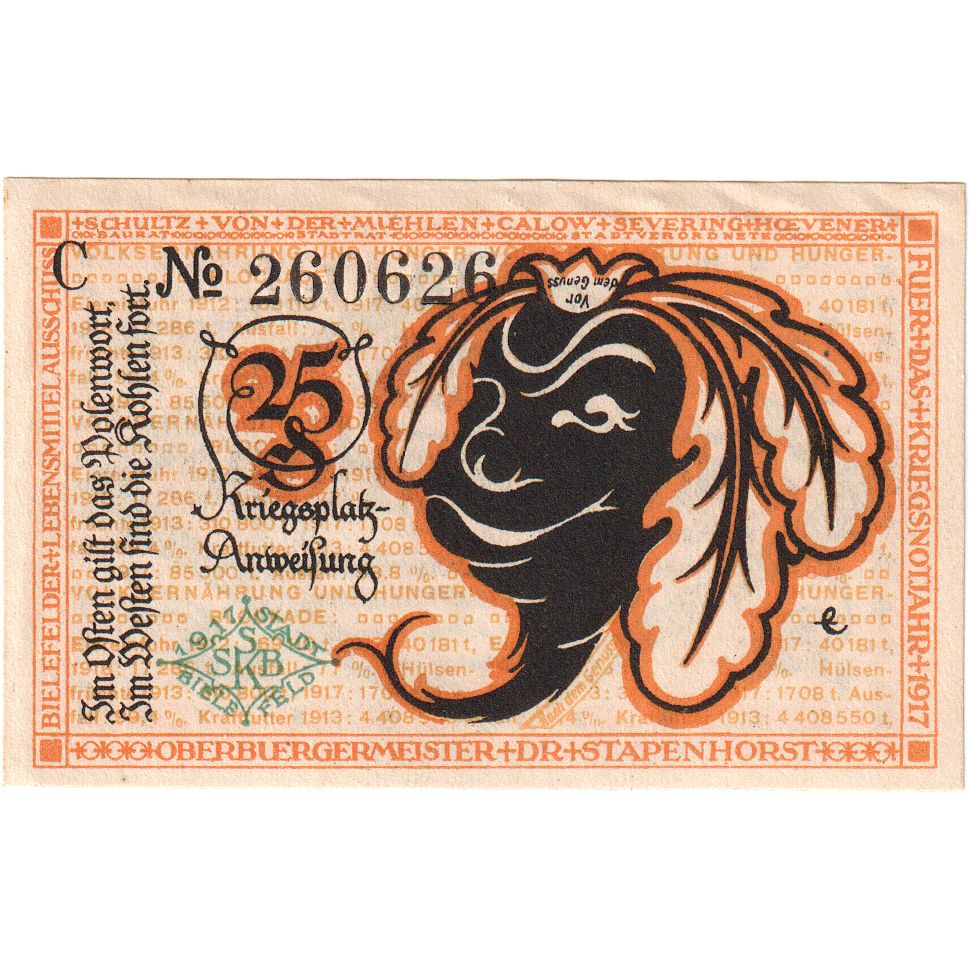 Alemanha, Bielefeld, 25 Pfennig, 1919-04-01, UNC(60-62), Grabowski:B44.9b