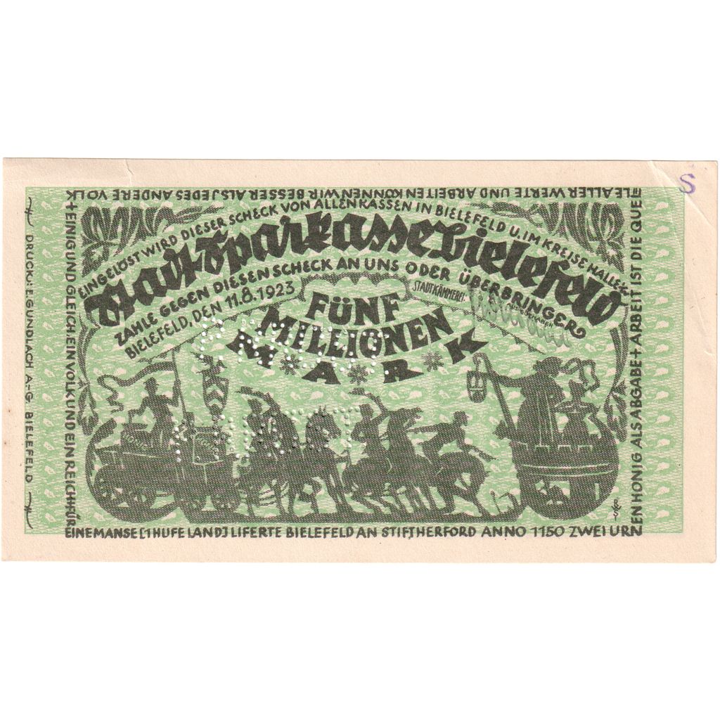 Duitsland, Bielefeld, 5 Millionen Mark, 1923-08-11, SUP+