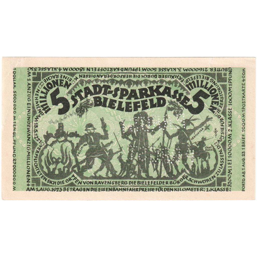 Duitsland, Bielefeld, 5 Millionen Mark, 1923-08-11, SUP+