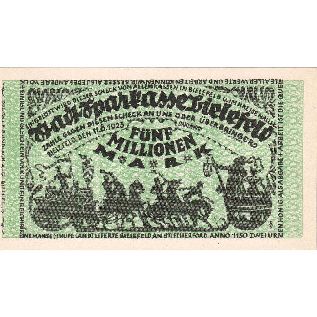 Alemanha, Bielefeld, 5 Millionen Mark, 1923-08-11, UNC(64)