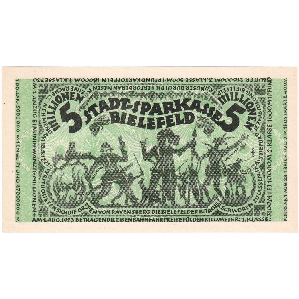 Alemanha, Bielefeld, 5 Millionen Mark, 1923-08-11, UNC(64)