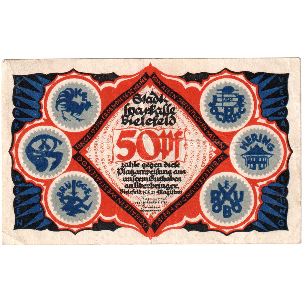 Duitsland, Bielefeld, 50 Pfennig, 1921-05-15, TTB, Grabowski:103.5