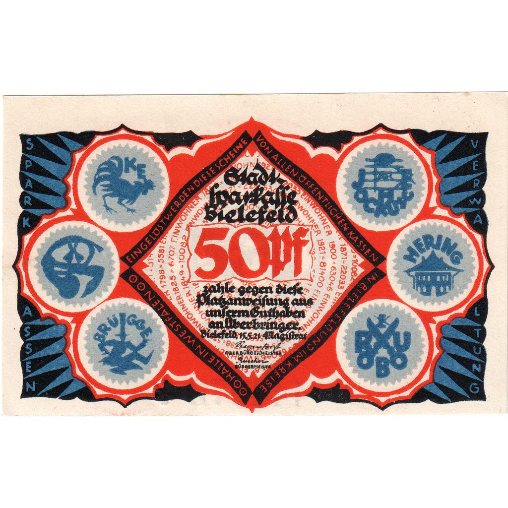 Duitsland, Bielefeld, 50 Pfennig, 1921-05-15, SPL, Grabowski:103.5