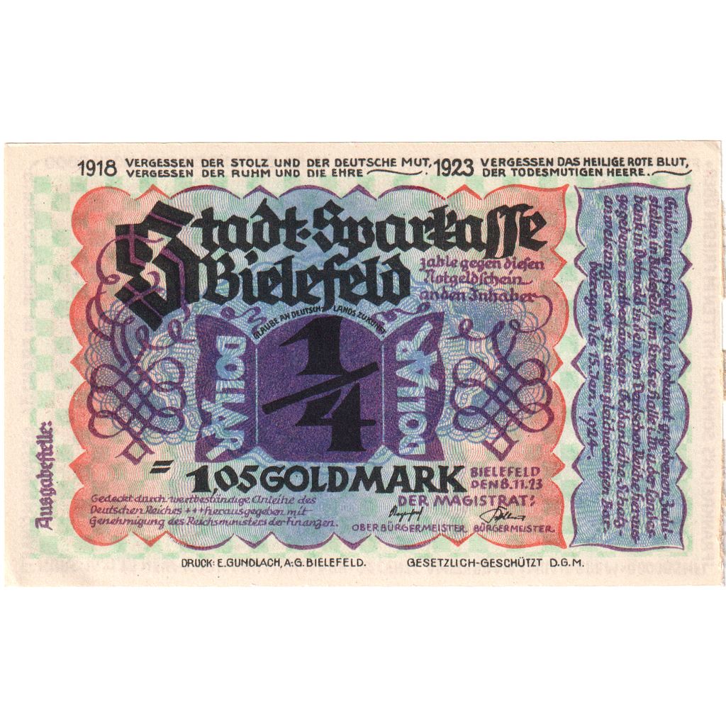 Alemania, Bielefeld, 1.05 Goldmark, 1923-11-08, SC