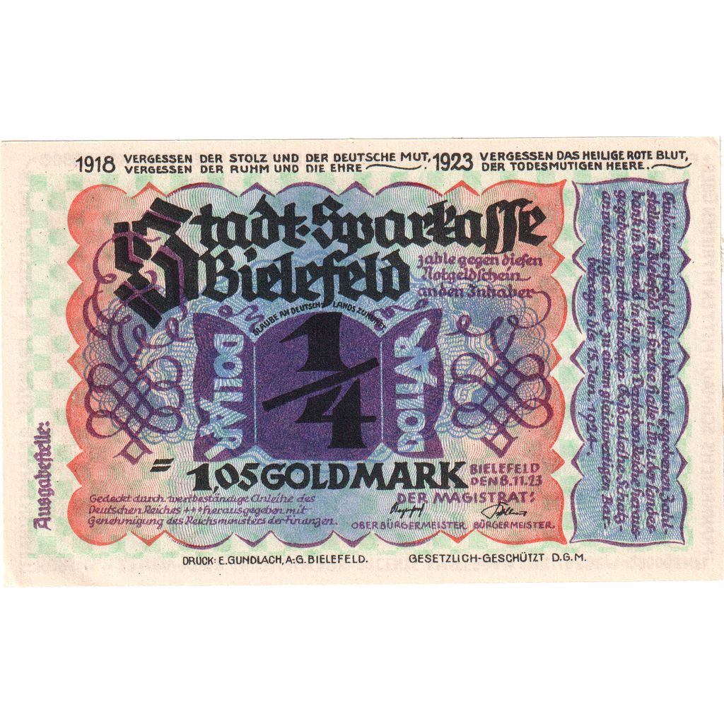 Alemania, Bielefeld, 1.05 Goldmark, 1923-11-08, SC