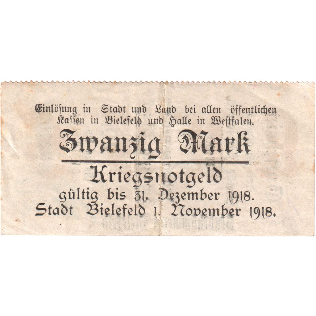 Alemanha, Bielefeld, 20 Mark, 1918-11-01, EF(40-45)