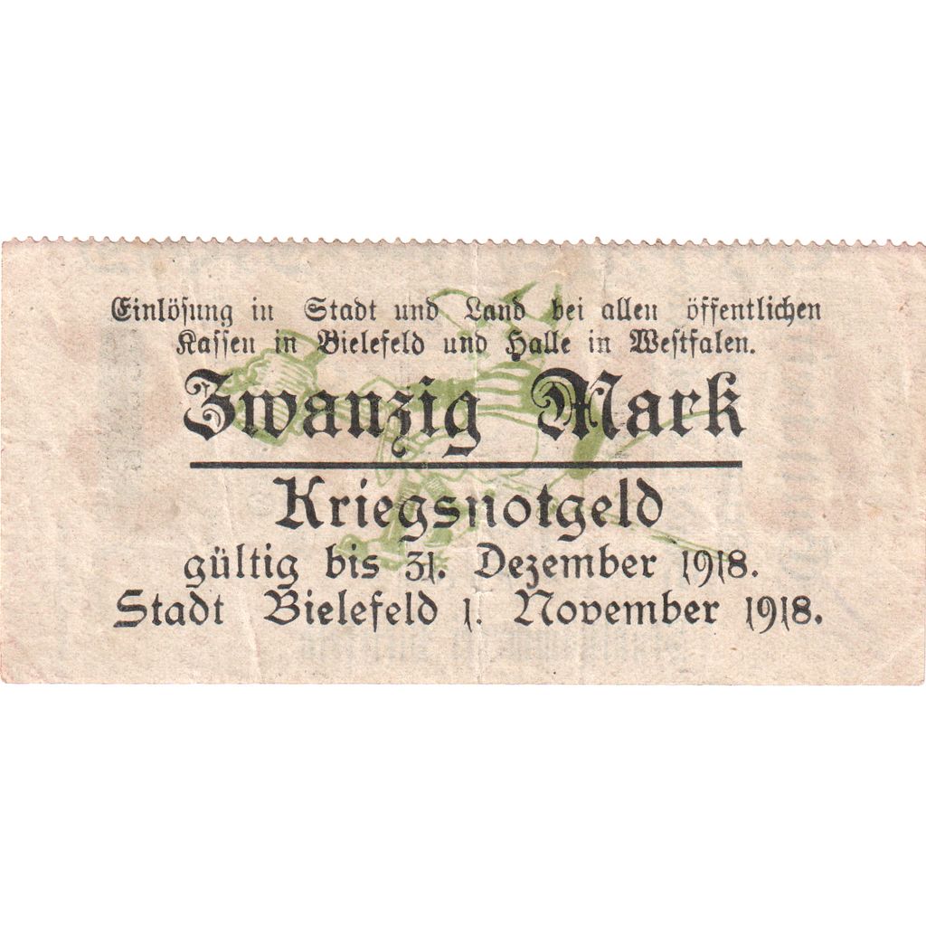 Alemanha, Bielefeld, 20 Mark, 1918-11-01, AU(50-53)