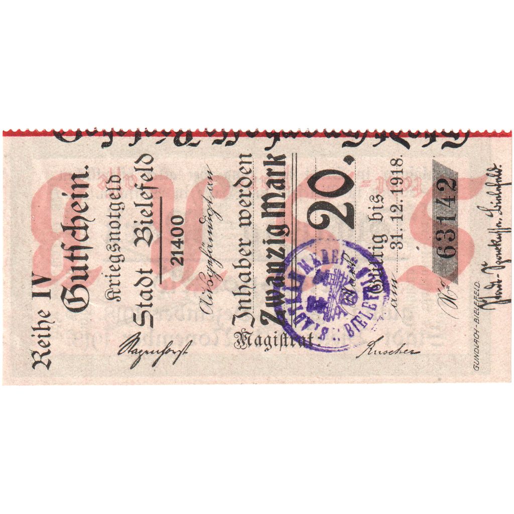 Alemania, Bielefeld, 20 Mark, 1918-11-01, SC
