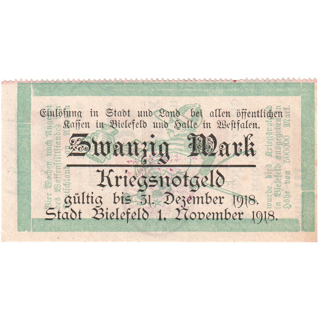 Alemanha, Bielefeld, 20 Mark, 1918-11-01, UNC(63)