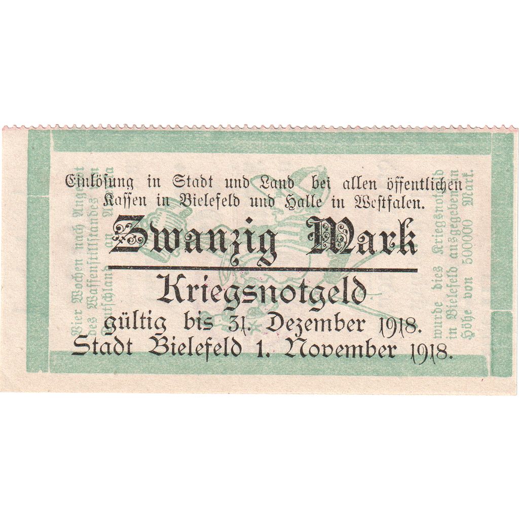 Alemanha, Bielefeld, 20 Mark, 1918-11-01, UNC(63)