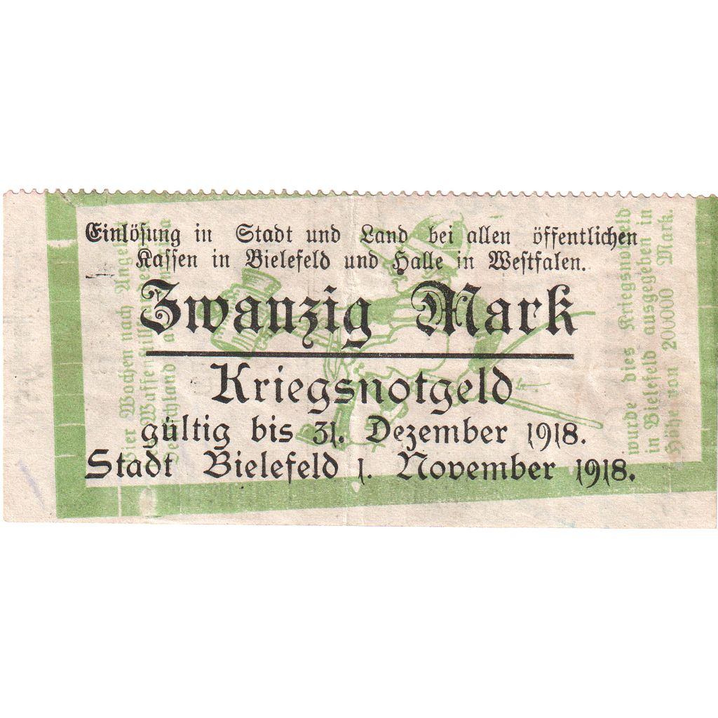 Alemanha, Bielefeld, 20 Mark, 1918-11-01, AU(55-58)