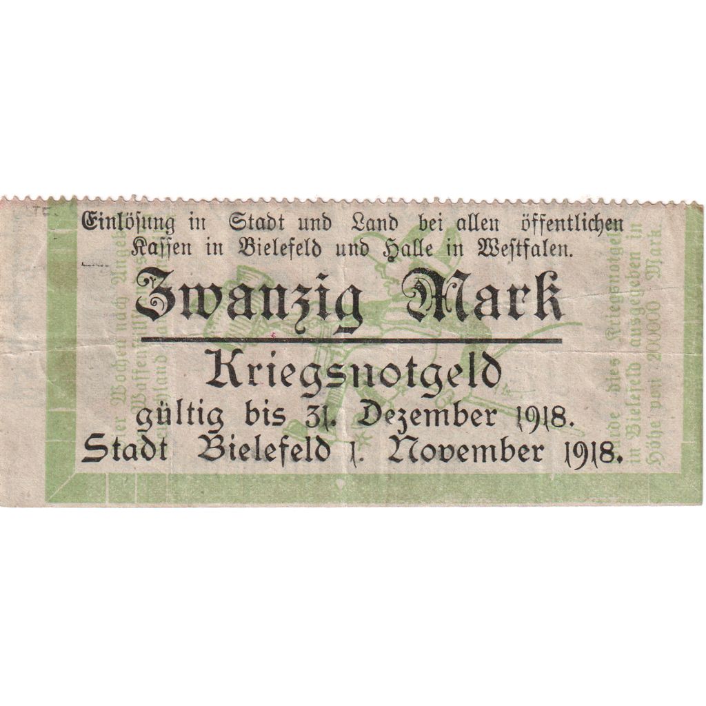 Alemanha, Bielefeld, 20 Mark, 1918-11-01, EF(40-45)