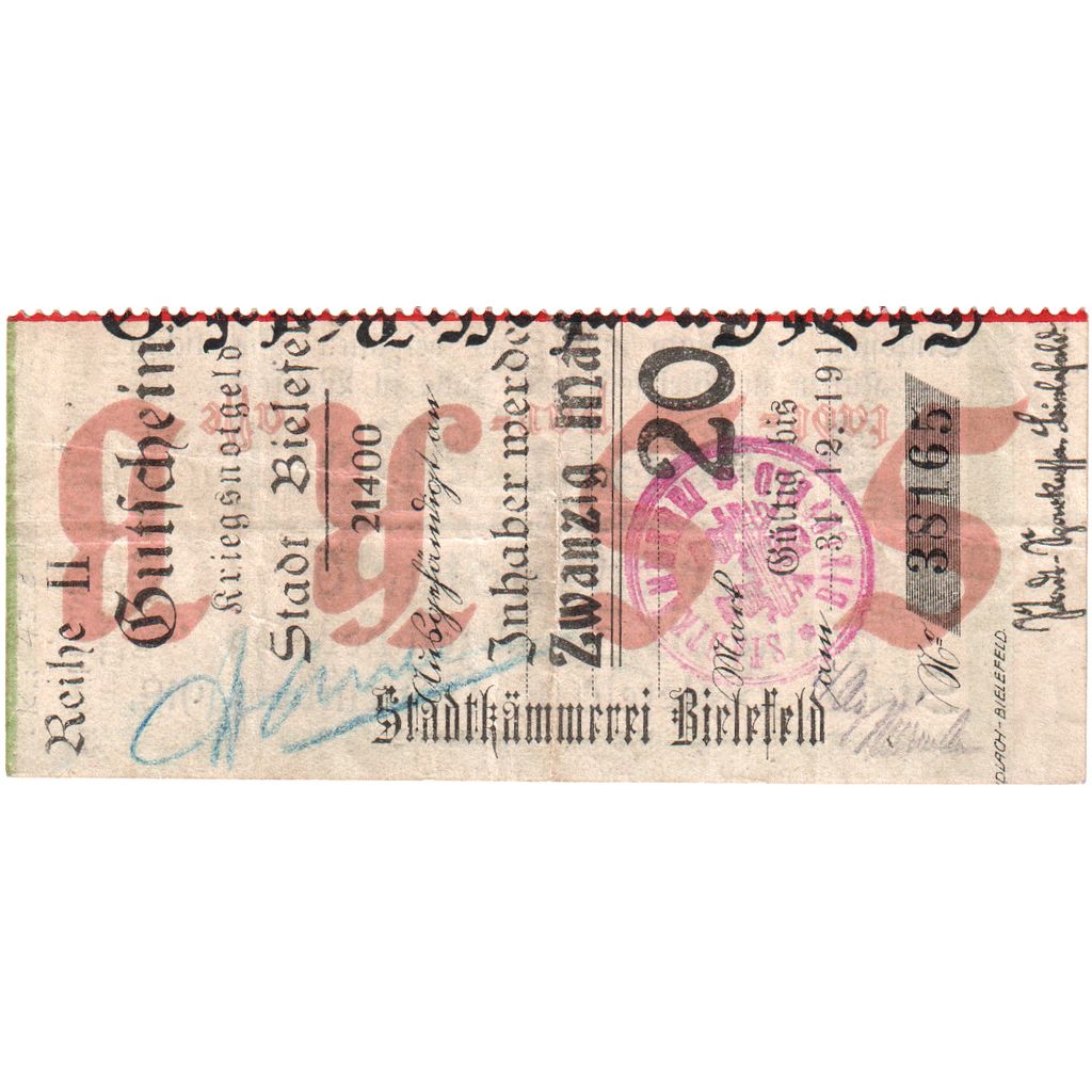 Alemanha, Bielefeld, 20 Mark, 1918-11-01, EF(40-45)