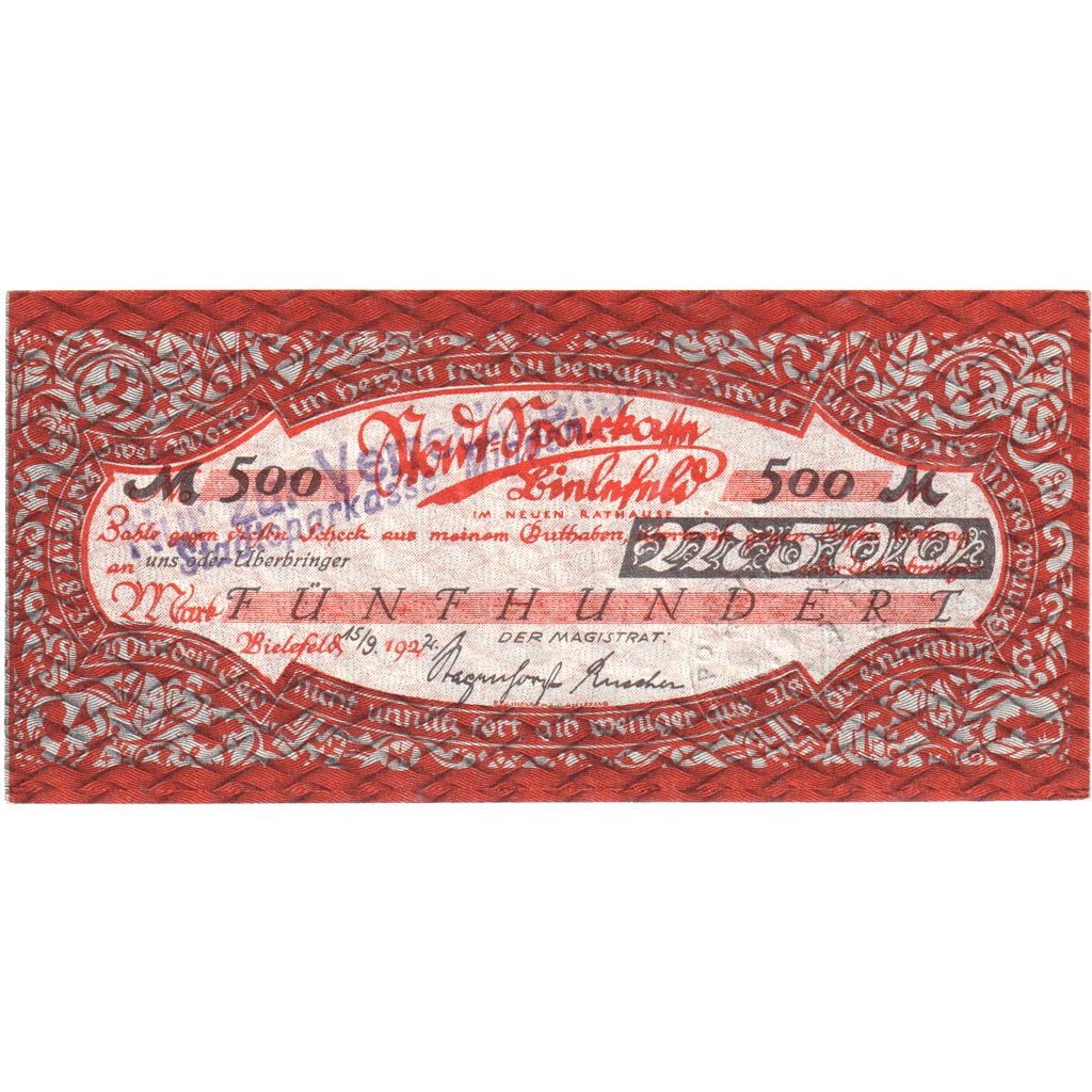 Alemanha, Bielefeld, 500 Mark, 1924-09-15, UNC(63)