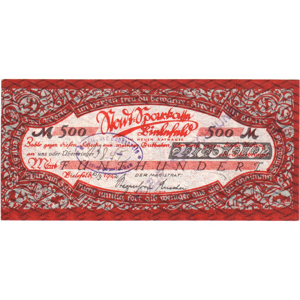 Alemanha, Bielefeld, 500 Mark, 1924-09-15, AU(50-53)