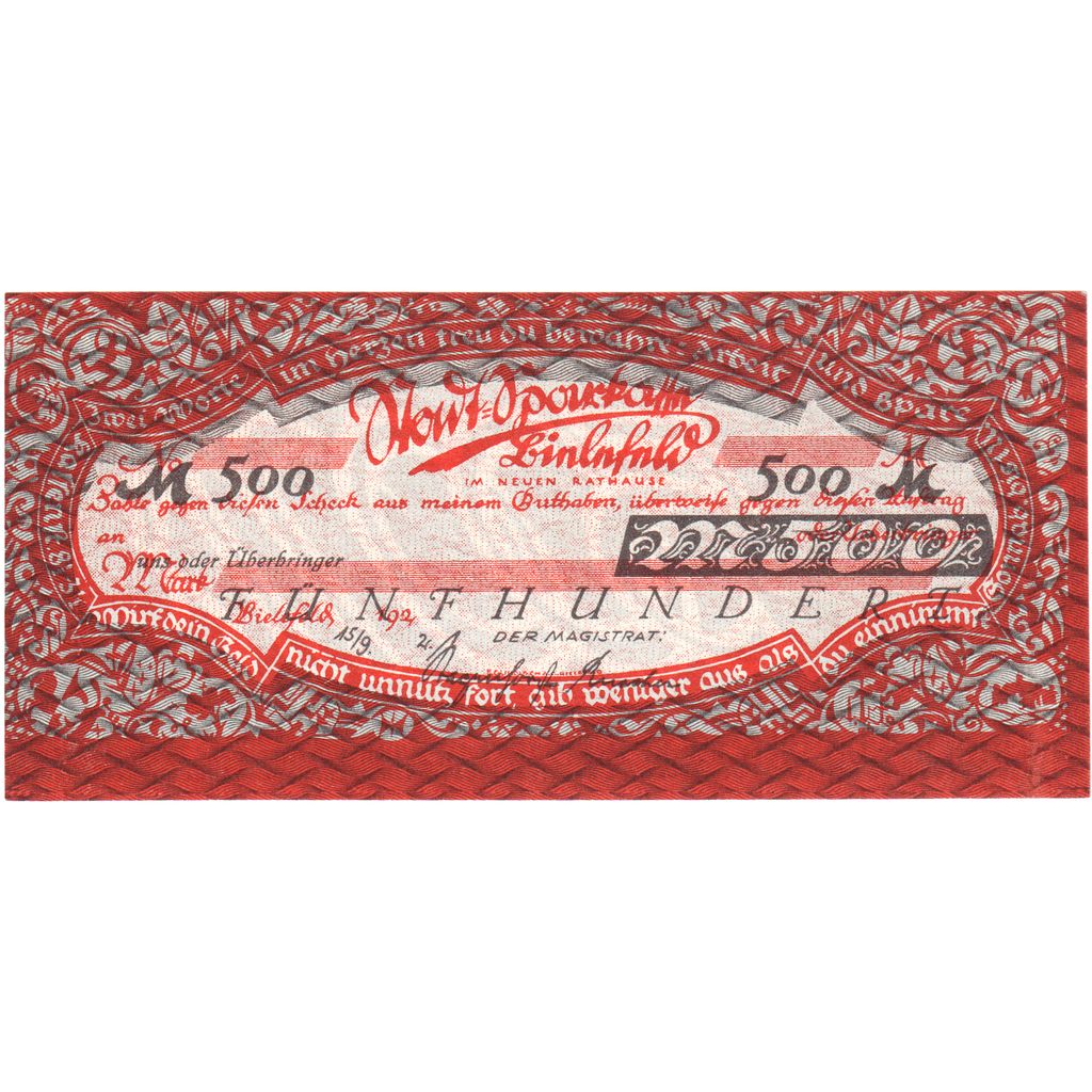 Alemanha, Bielefeld, 500 Mark, 1924-09-15, UNC(63)