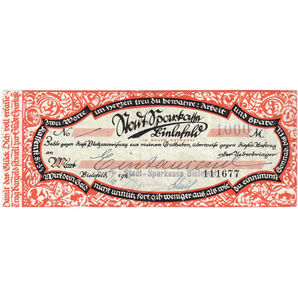 Germany, Bielefeld, 1000 Mark, 1924-10-14, EF(40-45)