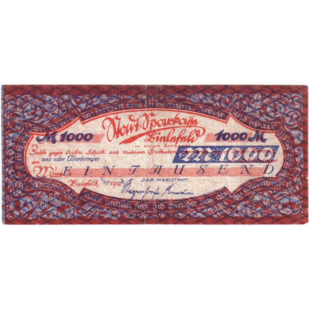 Alemanha, Bielefeld, 1000 Mark, 1924-10-07, VF(30-35)