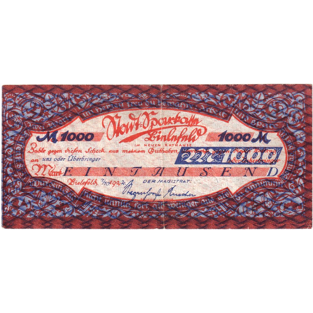 Alemanha, Bielefeld, 1000 Mark, 1924-10-07, EF(40-45)