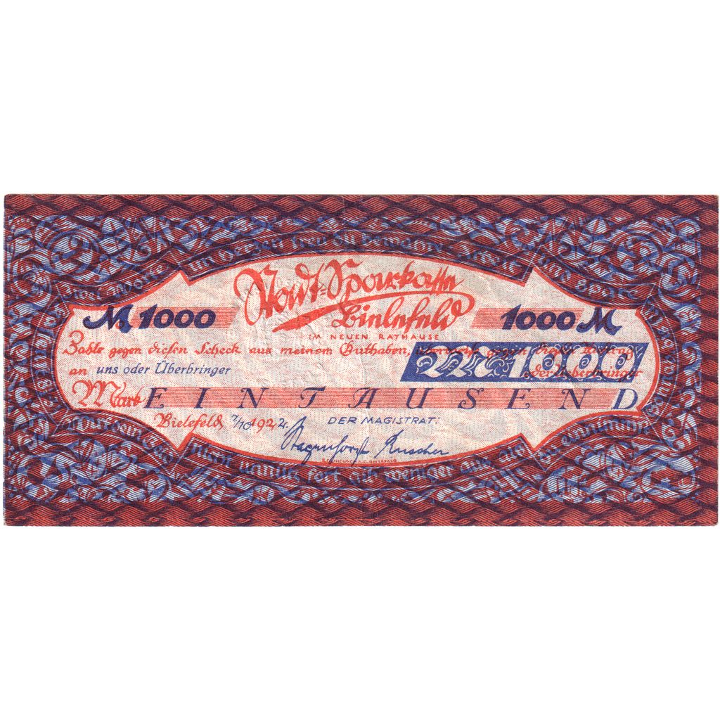 Alemanha, Bielefeld, 1000 Mark, 1924-10-07, AU(55-58)