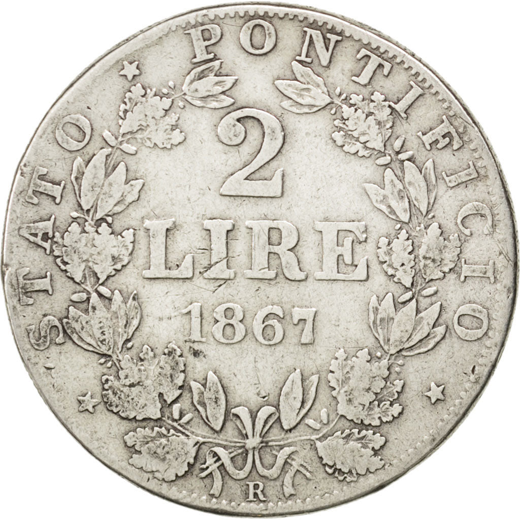 Coin, ITALIAN STATES, PAPAL STATES, Pius IX, 2 Lire, 1867, Roma, VF(30-35)
