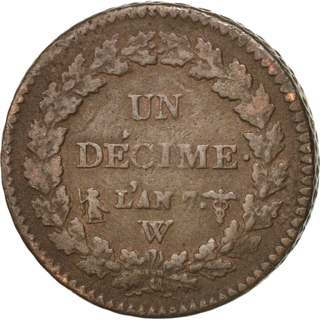 Münze, Frankreich, Dupré, Decime, 1798, Lille, S+, Bronze, KM:644.11