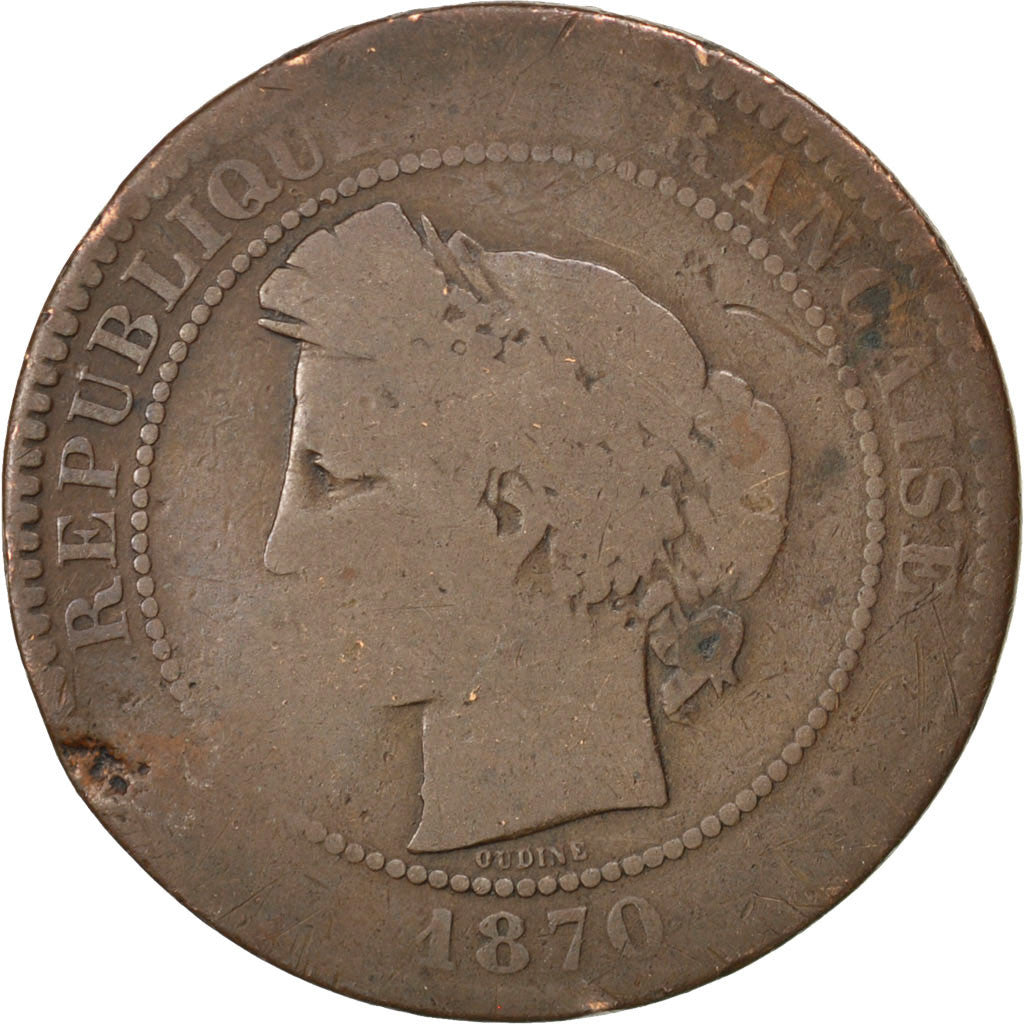 Coin, France, Cérès, 10 Centimes, 1870, Paris, VG(8-10), Bronze, KM:815.1