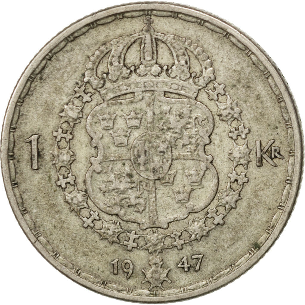 Coin, Sweden, Gustaf V, Krona, 1947, EF(40-45), Silver, KM:814