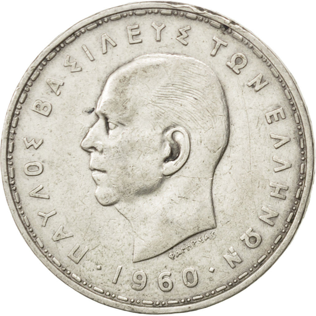 Coin, Greece, 20 Drachmai, 1960, EF(40-45), Silver, KM:73