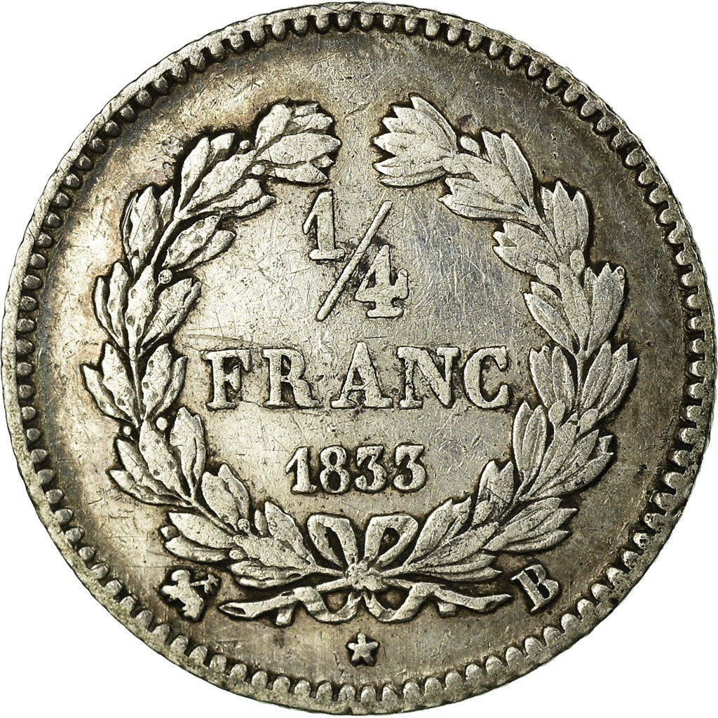 Coin, France, Louis-Philippe, 1/4 Franc, 1833, Rouen, EF(40-45), Silver